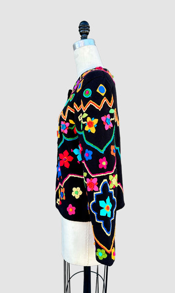 MICHAEL SIMON Vintage 90s Embroidered Sweater • Medium