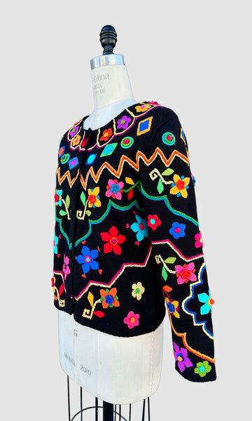 MICHAEL SIMON Vintage 90s Embroidered Sweater • Medium