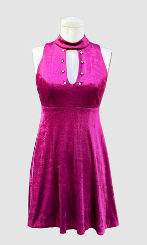 YOUNG EDWARDIAN by Arpeja Pink Velvet 60s Dress • XS