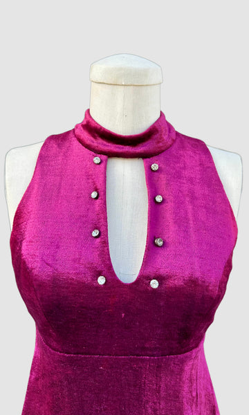YOUNG EDWARDIAN by Arpeja Pink Velvet 60s Dress • XS