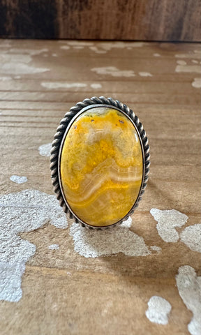 SCOTT SKEETS Navajo Bumblebee Jasper and Sterling Silver Ring • Size 7