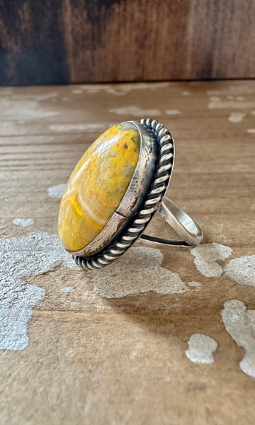 SCOTT SKEETS Navajo Bumblebee Jasper and Sterling Silver Ring • Size 7