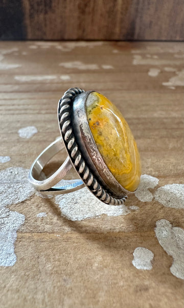 SCOTT SKEETS Navajo Bumblebee Jasper and Sterling Silver Ring • Size 7