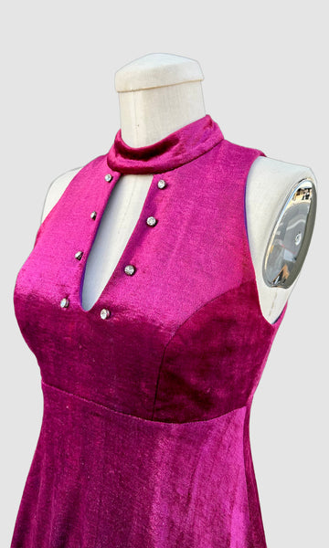 YOUNG EDWARDIAN by Arpeja Pink Velvet 60s Dress • XS