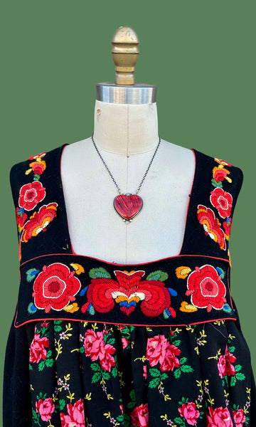 GUNHELD FLØYSTAD NORWEIGIAN 1930s Vintage Embroidered Folk Dress • Large