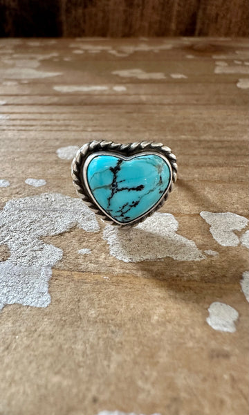 ADJUSTABLE TURQUOISE HEART Ring • Adjustable