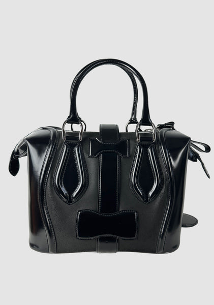 BALENCIAGA 2000s Black Patent Leather Doctor Bag