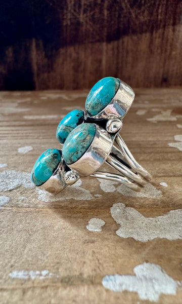 QUADRUPLET TURQUOISE CLUSTER Silver Ring • Size 8 1/4