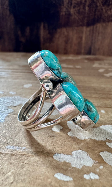 QUADRUPLET TURQUOISE CLUSTER Silver Ring • Size 8 1/4