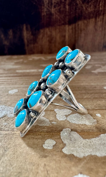 DOUBLE ROW TURQUOISE Sterling Silver Ring • Size 7 & 10