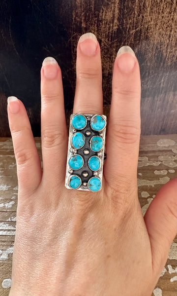 DOUBLE ROW TURQUOISE Sterling Silver Ring • Size 7 & 10