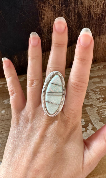 OPAL ROYALTY Sterling Silver and Iridescent Opal Ring • Size 8