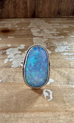 OPAL MOON BEAM Sterling Silver and Lab Opal Ring • Size 8