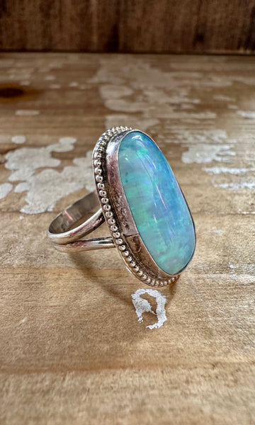 OPAL MOON BEAM Sterling Silver and Lab Opal Ring • Size 8