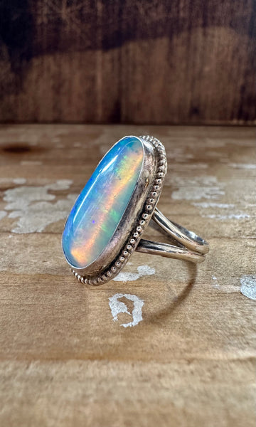 OPAL MOON BEAM Sterling Silver and Lab Opal Ring • Size 8