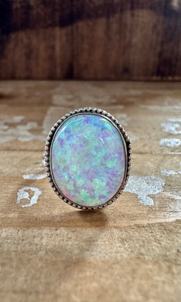 OPAL SUN BEAM Sterling Silver and Lab Opal Ring • Size 7.5