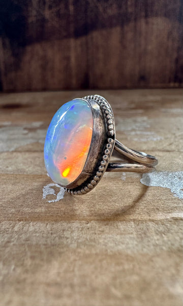 OPAL SUN BEAM Sterling Silver and Lab Opal Ring • Size 7.5