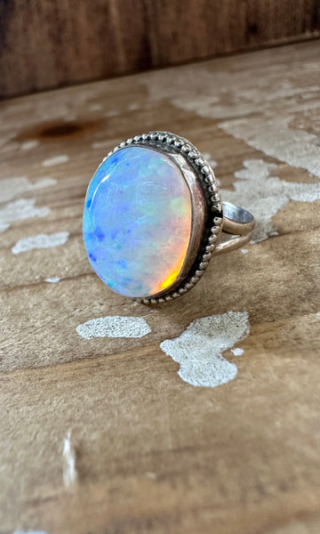 OPAL SUN BEAM Sterling Silver and Lab Opal Ring • Size 7.5