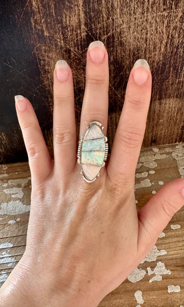 OPAL KINGDOM Sterling Silver and Iridescent Opal Ring • Size 7