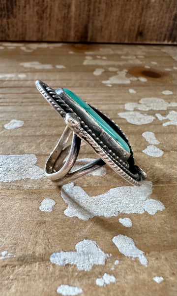 TWISTED FEATHER Silver & Turquoise Ring • Size 7 1/4