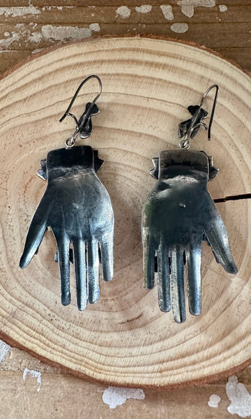 HANDS ON Federico Jimenez Mexican Silver Protective Hands Earrings