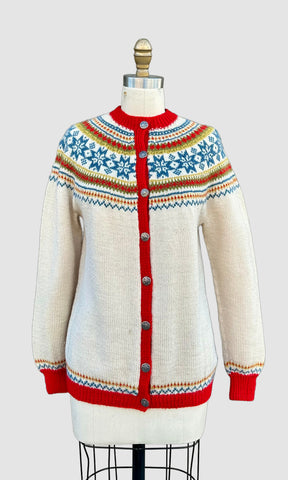 VINTAGE HANDKNITTED NORWEGIAN Wool 60s/70s Cardigan Sweater • Medium