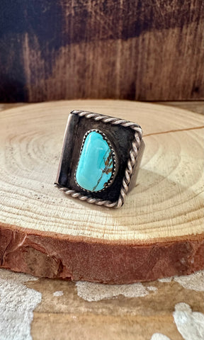 SHADOW BOXING Vintage Silver & Blue Turquoise Shadow Box Ring • Size 9