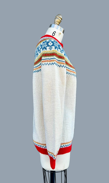 VINTAGE HANDKNITTED NORWEGIAN Wool 60s/70s Cardigan Sweater • Medium