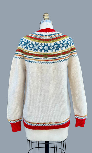 VINTAGE HANDKNITTED NORWEGIAN Wool 60s/70s Cardigan Sweater • Medium