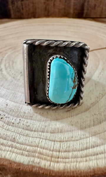 SHADOW BOXING Vintage Silver & Blue Turquoise Shadow Box Ring • Size 9