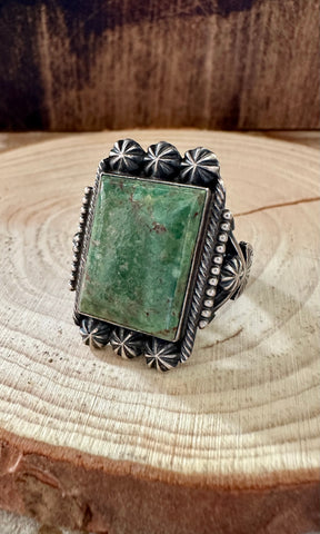 CACTUS GREEN Square Green Turquoise Sterling Ring • Size 13