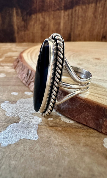 BLACK ONYX DROPLET Silver Ring • Multiple Sizes