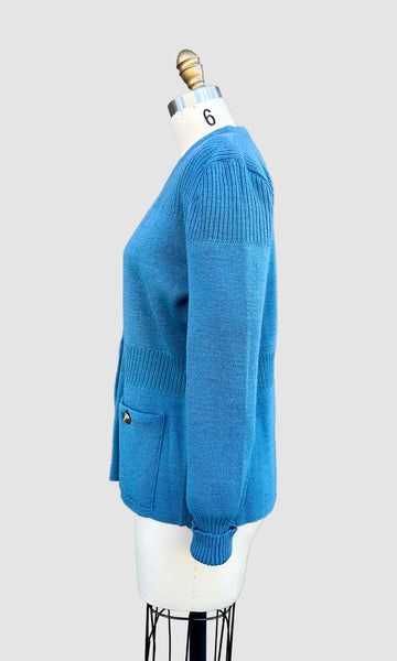 DONNA DEAN 1940s Pure Wool Ribbed Knit Cardigan • Med. to Lg.