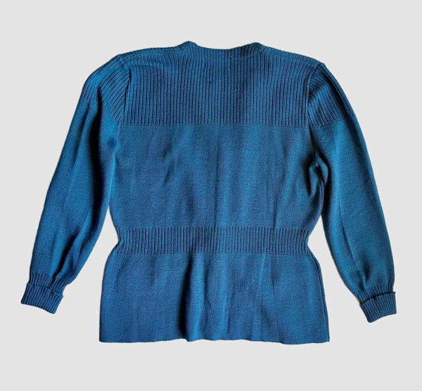 DONNA DEAN 1940s Pure Wool Ribbed Knit Cardigan • Med. to Lg.