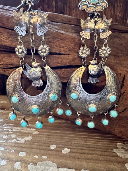 FEDERICO TURQUOISE LOVEBIRDS Mexican Silver Earrings