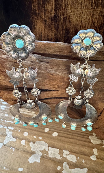 FEDERICO TURQUOISE LOVEBIRDS Mexican Silver Earrings