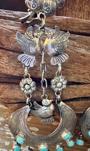 FEDERICO TURQUOISE LOVEBIRDS Mexican Silver Earrings