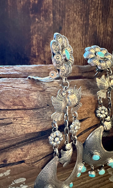 FEDERICO TURQUOISE LOVEBIRDS Mexican Silver Earrings