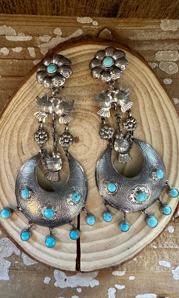 FEDERICO TURQUOISE LOVEBIRDS Mexican Silver Earrings