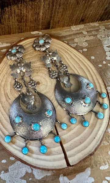 FEDERICO TURQUOISE LOVEBIRDS Mexican Silver Earrings