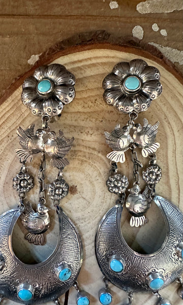 FEDERICO TURQUOISE LOVEBIRDS Mexican Silver Earrings