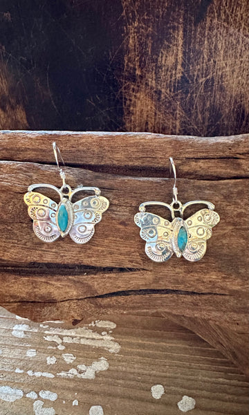 TURQUOISE BUTTERFLY WINDCHIMES Sterling Silver Earrings