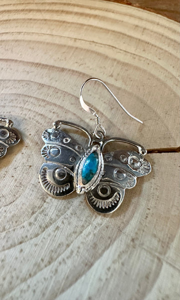 TURQUOISE BUTTERFLY WINDCHIMES Sterling Silver Earrings