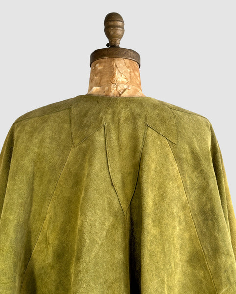 HOW SUEDE IT IS 60s Green Leather Applique Poncho • Small Medium