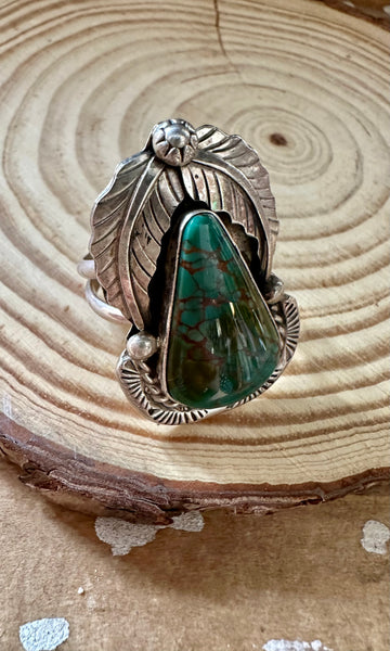 FEATHERED FRIEND Betta Lee Sterling Silver & Turquoise Statement Ring • Size 9.5