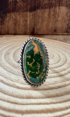 EARTHBOUND SAM PIASO Sterling Silver and Green Yellow Turquoise Ring • Size 8 1/2