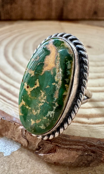 EARTHBOUND SAM PIASO Sterling Silver and Green Yellow Turquoise Ring • Size 8 1/2