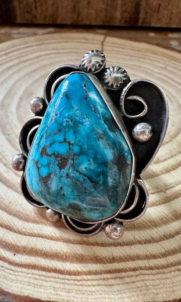 CHUNKY STONE Chimney Butte Silver & Turquoise Ring • Size 8 1/2