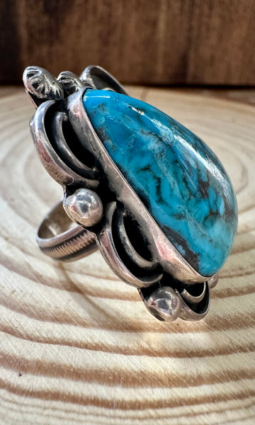 CHUNKY STONE Chimney Butte Silver & Turquoise Ring • Size 8 1/2