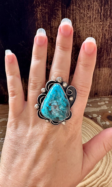 CHUNKY STONE Chimney Butte Silver & Turquoise Ring • Size 8 1/2